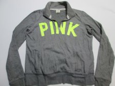 Victoria Secret Womens Size S Sweatshirt Gray 1/4 Zip Long Sleeve Pockets Logo