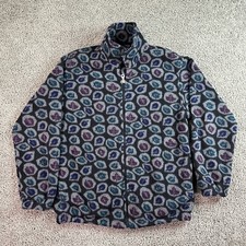 VINTAGE Lands' End Jacket Womens M Black Fleece Autumn Leaves Full Zip USA Made