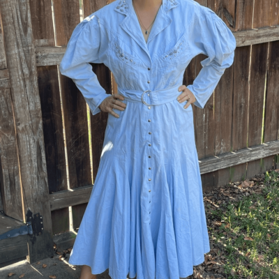 Vtg 80s/90s Karen Alexander light blue cotton western dress with silver  studs | eBay