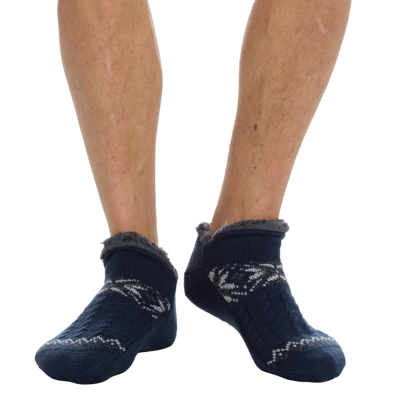 Mens Slipper Socks gripper thermal lounge cosy faux fur lined DUAL