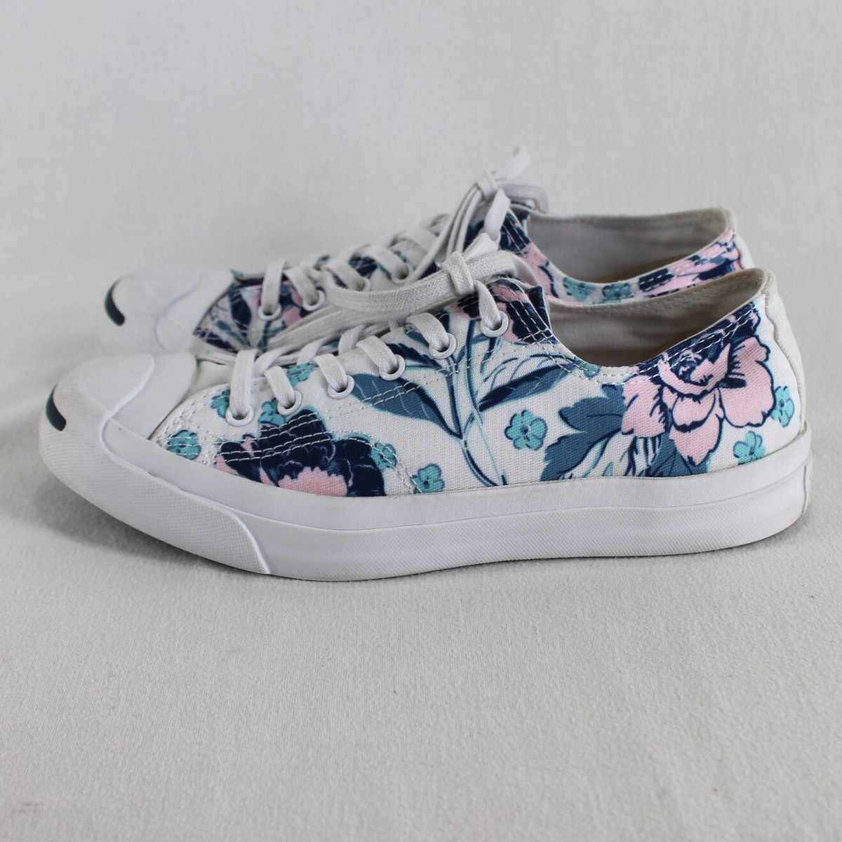 Converse Jack Purcell Womens Sz 7 White Blue Pink Floral Low