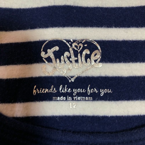 Justice Girls Size 12 Dress Navy White Stripe Lime Green Lace Let Love Shine - Picture 7 of 11