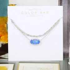 NWOT Kendra Scott Elisa Multi strands Cats Eye Periwinkle Double Necklace Silver