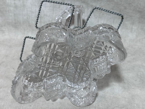 Antique Barware Cruet Set Early American Cut Glass Etched Salt Mustard Decanters - Picture 16 of 18