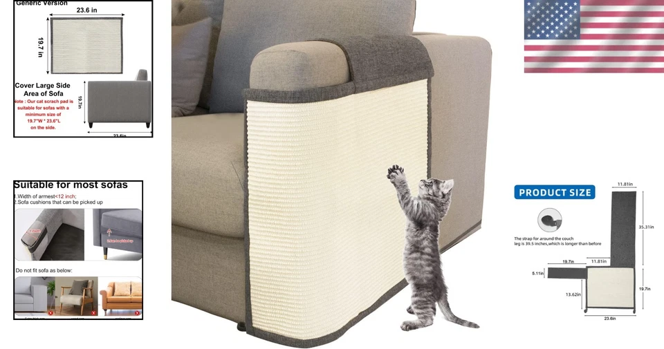 Protector ecológico contra arañazos de gato para sofás de mano izquierda con sisal natural Foto 2 de 4