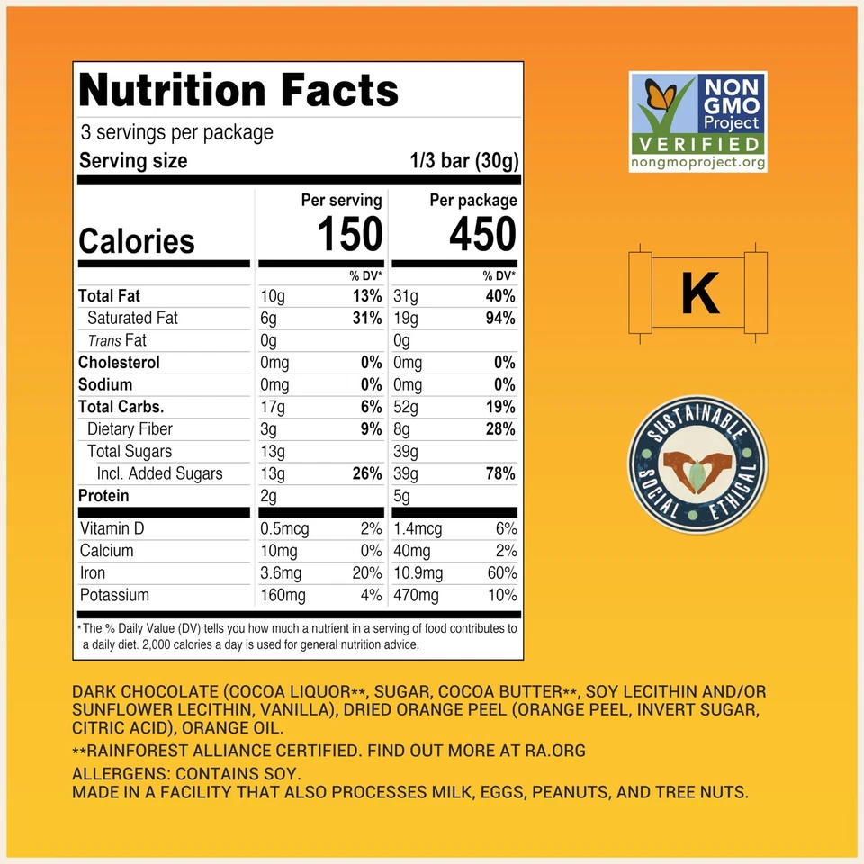 Chocolove Chocolate Oscuro con Cáscara de Naranja Paquete de 12 Caramelos Suaves 3.2Oz Foto 2 de 4