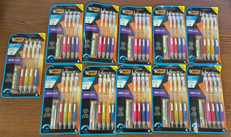LOT OF 11 - BIC 4ct SIDE CLIC #2 MECHANICAL PENCILS = 44 MECHANICAL PENCILS TTL