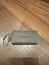 COACH NEW YORK Black Pebbled Leather Silver Fob Bag Charm Keychain Hang Tag