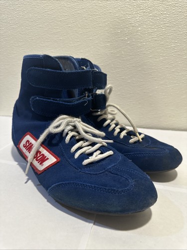 Simpson Racing Shoes Mens Size 9 Blue Suede Red Driving Lace Up Made In USA