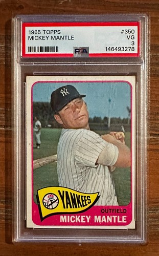 MICKEY MANTLE Vintage 1965 Topps Baseball Card #350 Graded PSA 3 VG MLB HOF