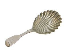 Scottish Victorian Sterling Silver Shell Bowl Tea Caddy Spoon Antique Edinburgh