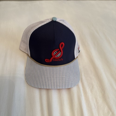#ad Staunch Hat Mesh Snap Back Rope Detail Blue And white waverly $15.00