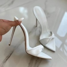 Womens Patent Leather Open Toe Mules Stiletto Dress Nightclub Party Sandals 12cm
