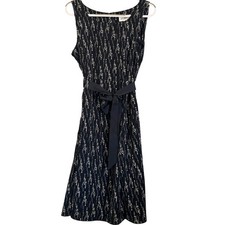 Studio I Black Geometric Print Sleeveless Midi Dress with Belt Womens 14