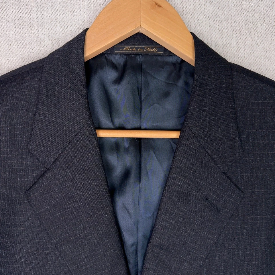 TRUSSINI Wool Sport Coat Suit Jacket Blazer 45R Navy Check Full Canvas 3B Italy - Image 3 of 4