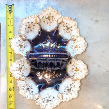 Carl Tielsch Cobalt Royal Blue Blue White Gold Floral Porcelain Oval Dish.