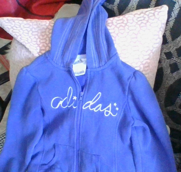 Adidas Hoodie CUTE Soft Girls Sz 5 Purple Sweater Zip-Up Pockets Stars GOOD COND