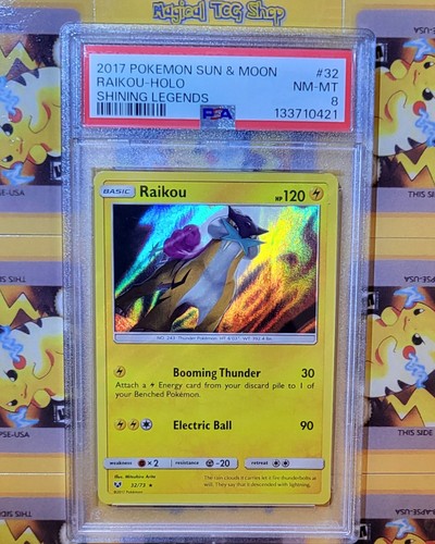 Pokemon Raikou Sun & Moon Shining Legends 32/73 Holo Rare PSA NM Mint