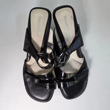 Beautifeel Black Chunky Kitten Heel, Sandals, Patent & Soft Leather Detail 7.5-8