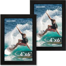 4x6 Picture Frame Set of 2 Wall Mount or Tabletop Display Black MDF HD
