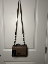 Steve Madden Pebbled Chain Strap Shoulder Bag Black Brown Silver Hardware