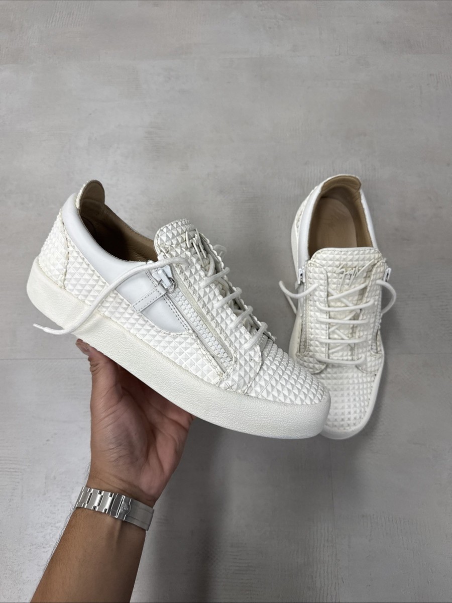 giuseppezanotti 靴　メンズ　44サイズ Giuseppe Zanotti Textured White Leather Low Top Sneakers Mens Size