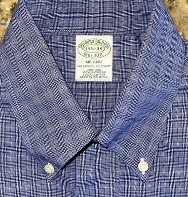 BROOKS BROTHERS Men s Blue Glen Plaid Milano Fit L/S Button Down Shirt - 14.5x34