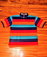 Vtg Tommy Hilfiger Striped Blue Orange Red Polo Color Block Shirt Mens sz XL