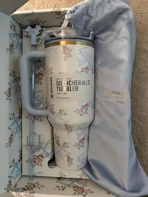 Stanley Quencher H2.0 40oz White Floral Bow Tumbler w/ Handle, Lid & Straw