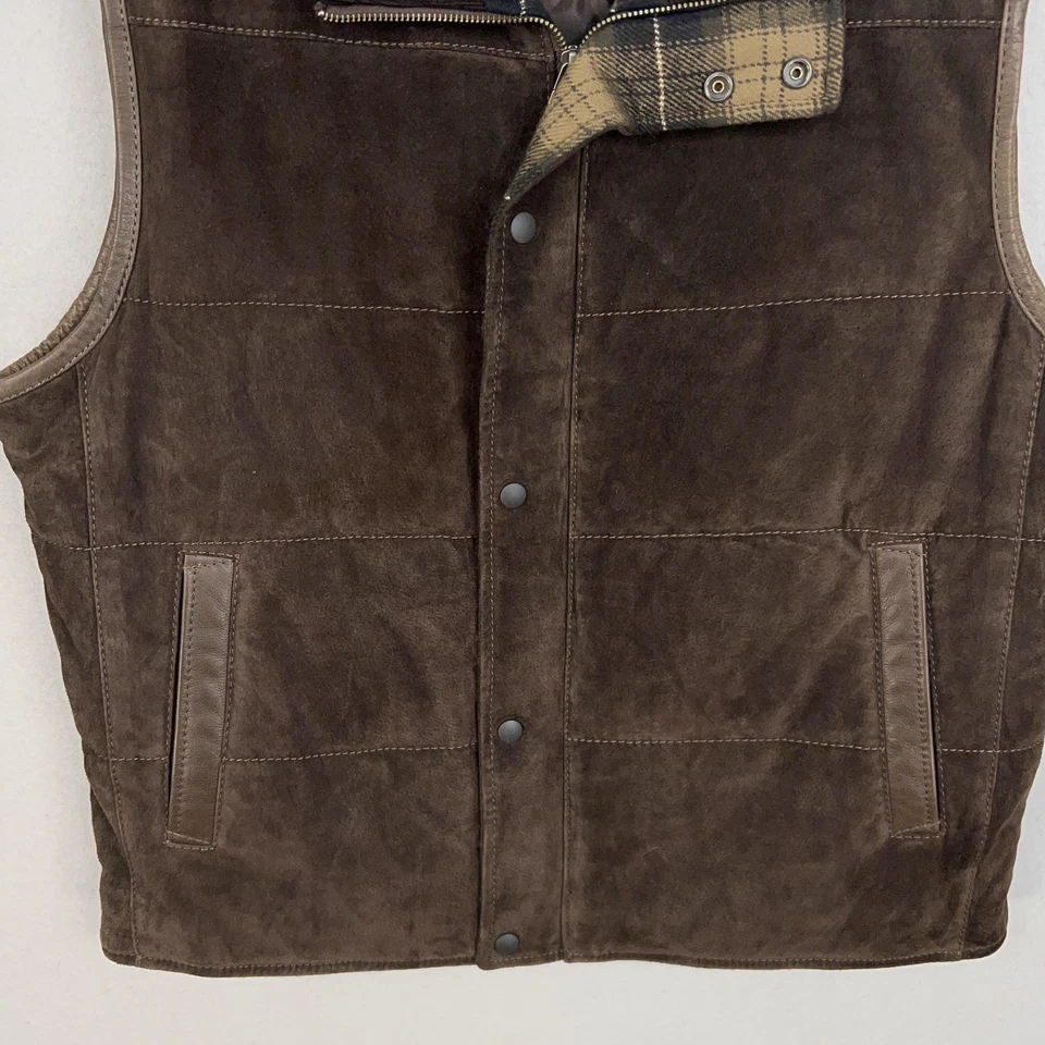 Roundtree Yorke Vest Mens Large Brown Suede Leather Corduroy Collar Outdoor - Image 3 of 4