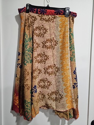 Vintage 100% Indian Silk Wrap Max Skirt Layered Boho Print Festival Fun!  New