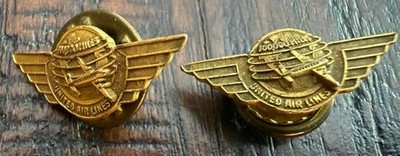 (2) Vintage UNITED AIRLINES 100,000 Mile Club Lapel Pins