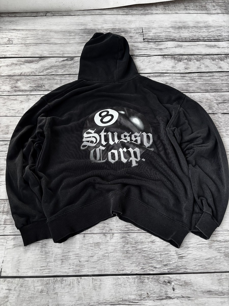 Stussy Corp 8 Ball Hoodie Black Pullover Sweatshirt Streetwear