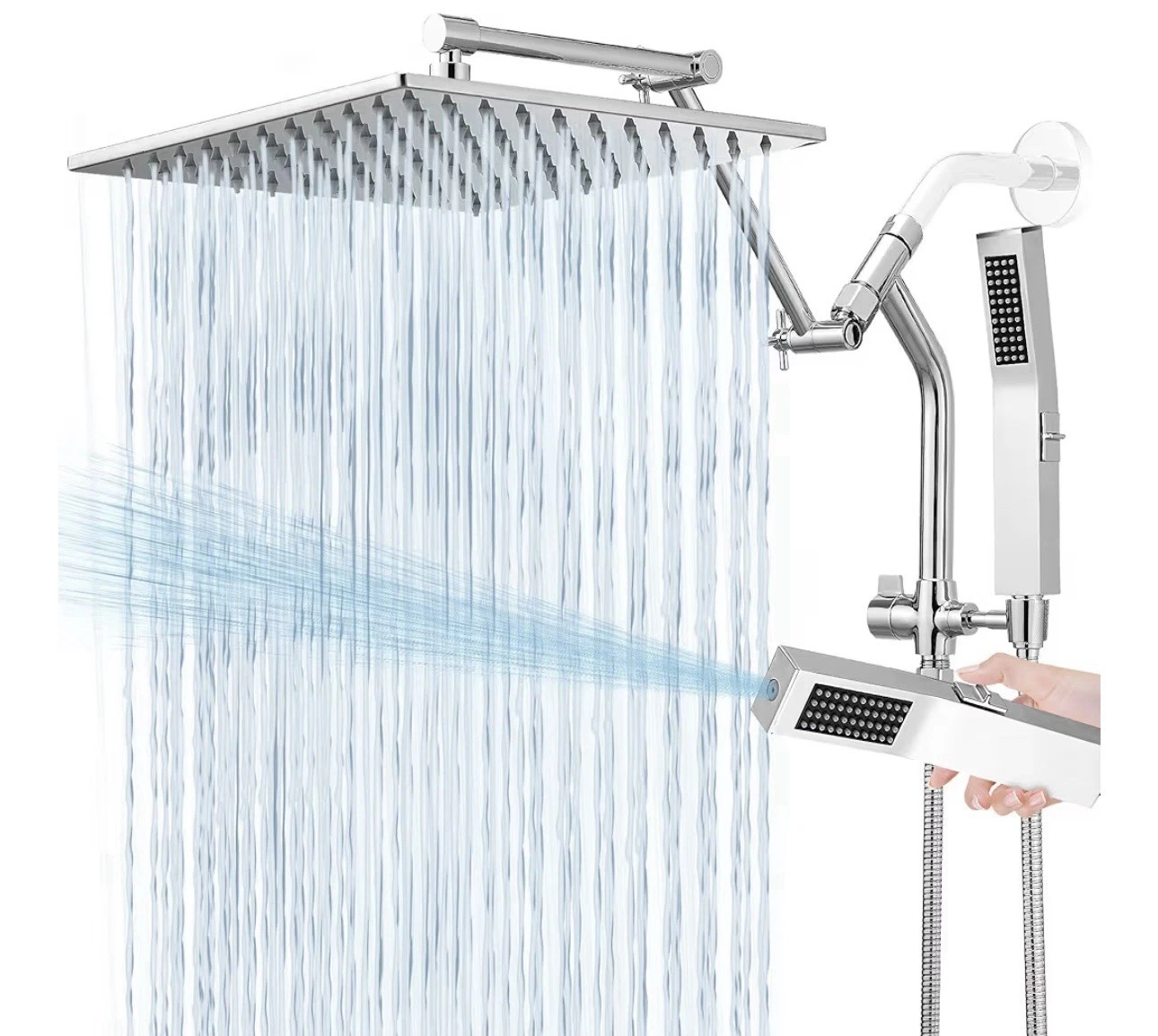 All Metal 12 Inch Rain Shower Head with Handheld Built-in Power Wash Mode, Hi...