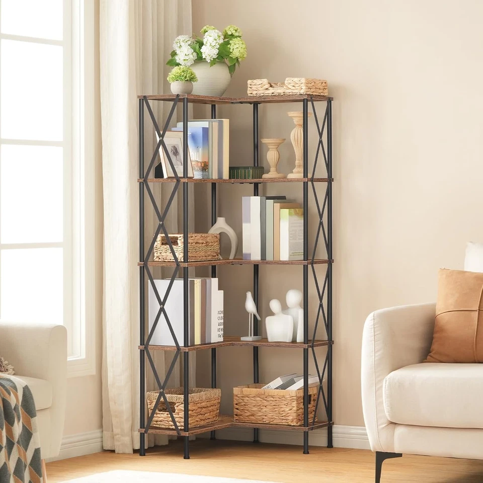 Scaffale a 5 Ripiani, Scaffale Angolare, Libreria a L, Scaffale Portaoggetti Ape - Immagine 4 di 4