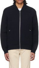 $365 Theory M Mens Ryke Jacket Baltic Dark Navy Cotton Cashmere Knit Bomber