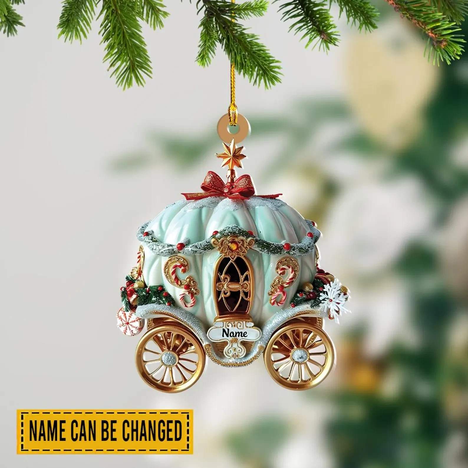 Personalized Pumpkin Carriage Christmas Ornament, Custom Name 2D Flat Fairytale