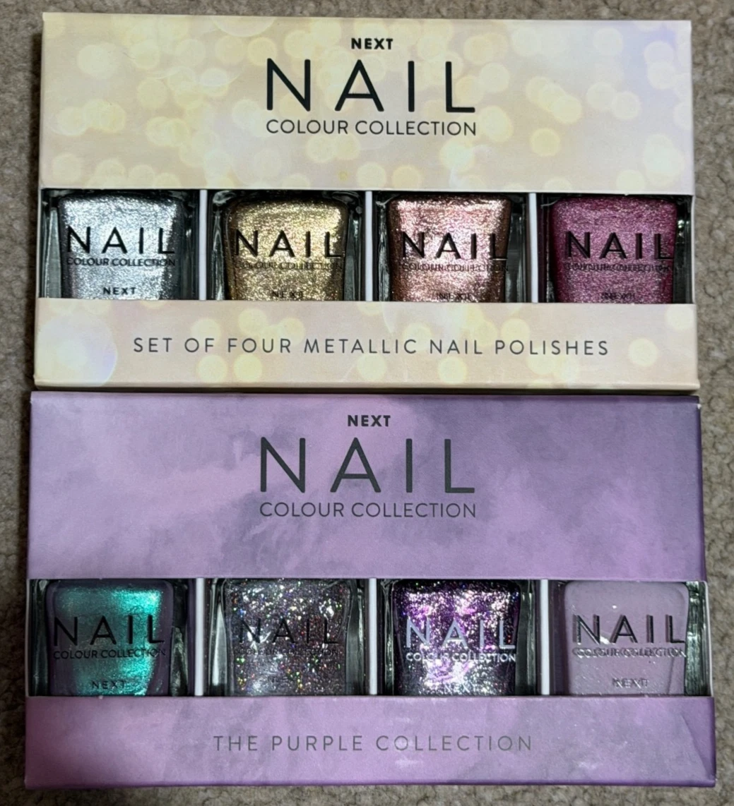 NIB NEXT 2 X 4 PACK OF NAIL POLISH - METALLIC & PURPLE COLLECTION
