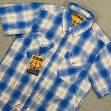 Dixxon Shirt Mens Medium Blue Gray Plaid Button Snap Pierside Bamboo Blend NEW