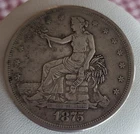 1875 US Trade Dollar Silver , circulated clean