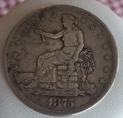 1875 US Trade Dollar Silver , circulated clean