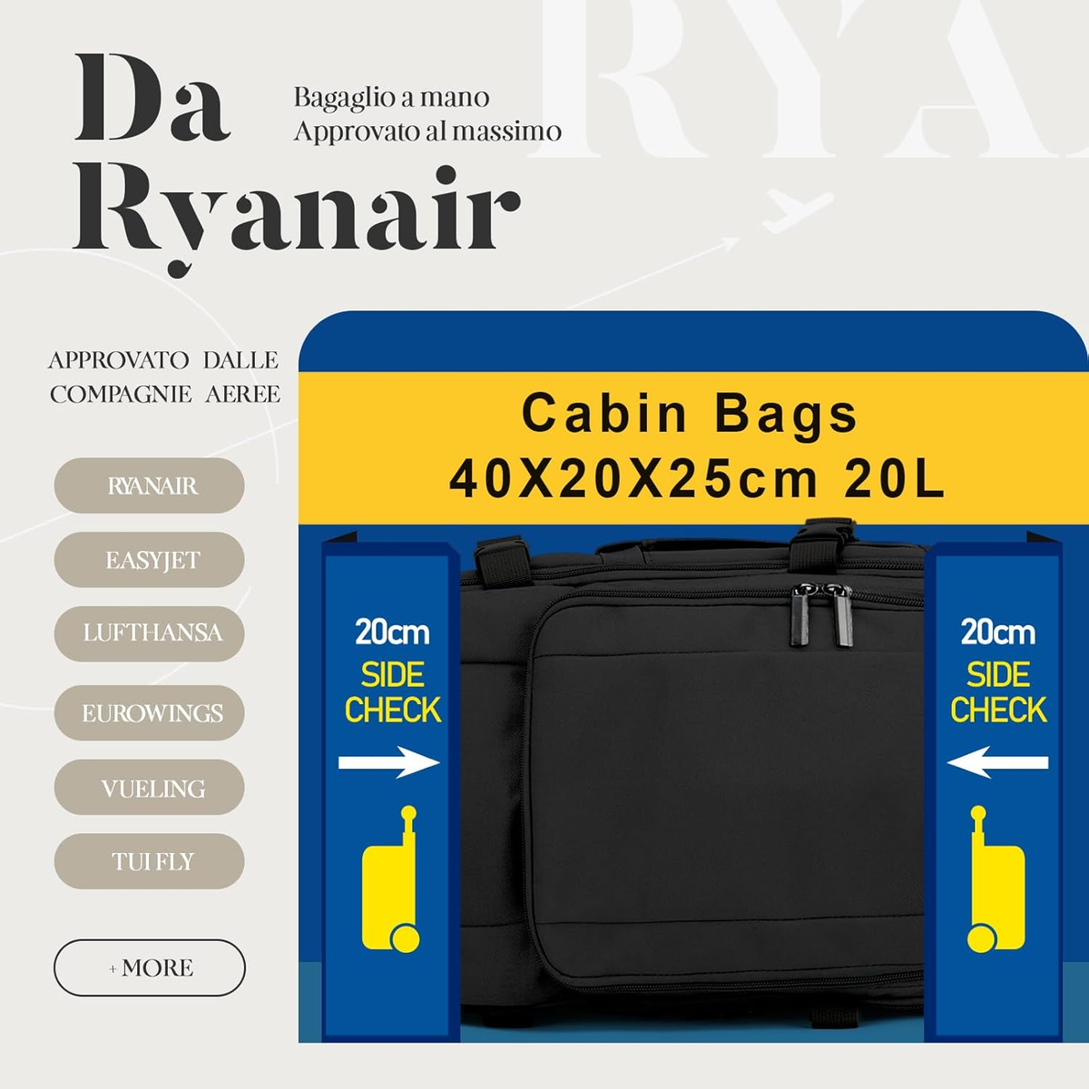 Per Zaino Ryanair 40X20X25,Bagaglio a Mano 40X20X25 per Ryanair