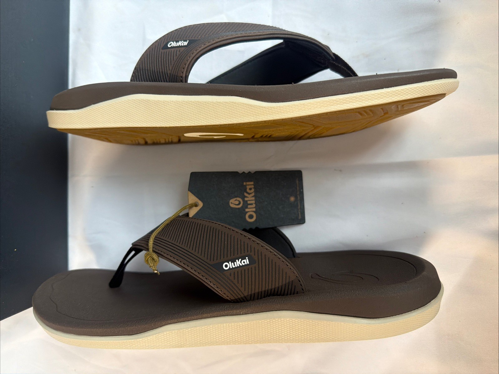 OLUKAI ‘Ahi Kai 10571-4848 Men's Size 11 Dark Java FlipFlop Slides Beach Sandals image 9