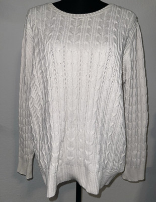 St. John's Bay Cable Knit Pullover Sweater White Crew Neck Long Sleeve PXXL