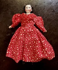 Vintage 9" China Head Doll w/ Red Floral Dress