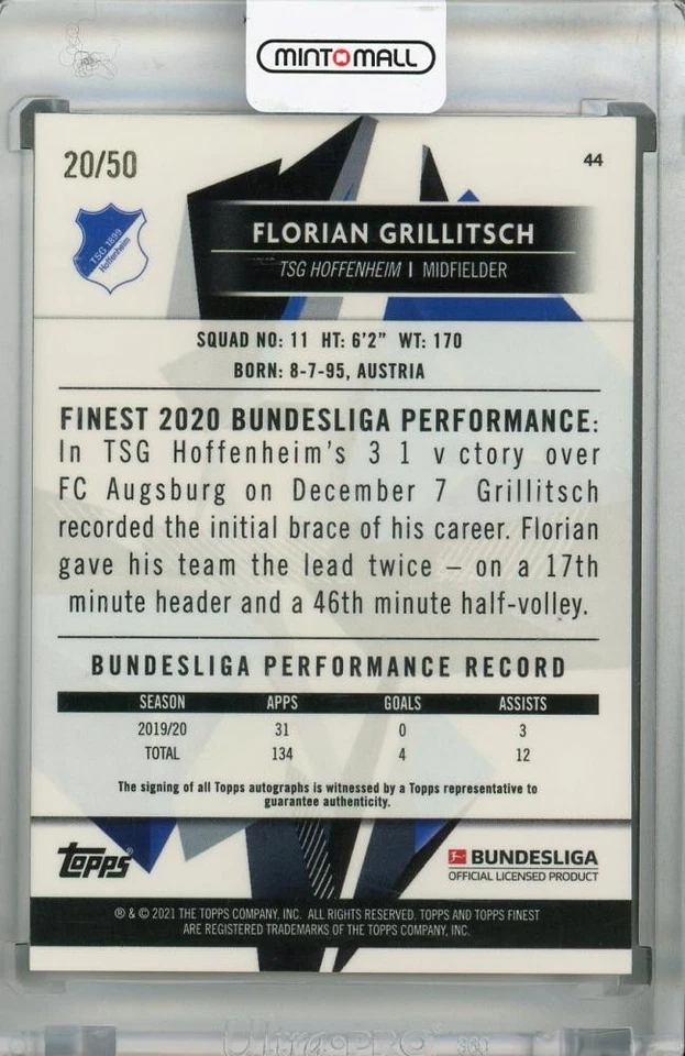 2020-21 Topps Finest Bundesliga Florian Grillitsch Autographs Green - Image 2 of 2
