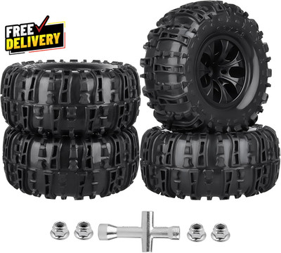 Pre-Glued Huge OD 6.3   160Mm 1/10 RC Truck Tires and Wheels Set 2.8 RC Tires...