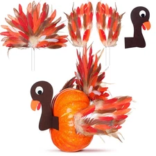 4 Pcs Thanksgiving Turkey Pumpkin Making Kit Feather Turkey Pumpkin Decoratio...