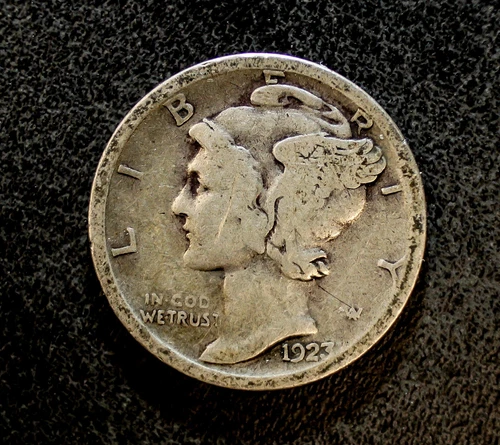 1923-S Mercury 90% Silver Dime CHOICE VF-F+ Better Date