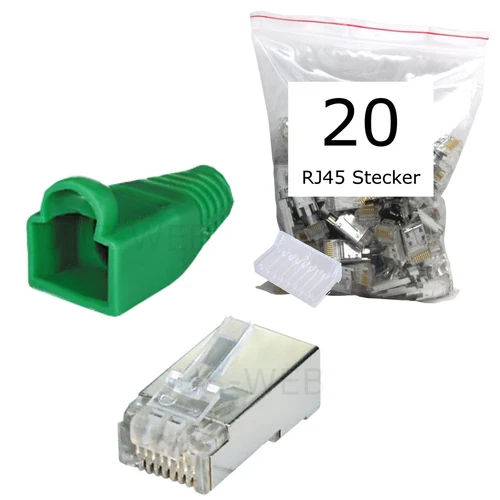 20 Stück CAT5e RJ45 Stecker geschirmt Modular Crimp Patchkabel Netzwerk 20x grün